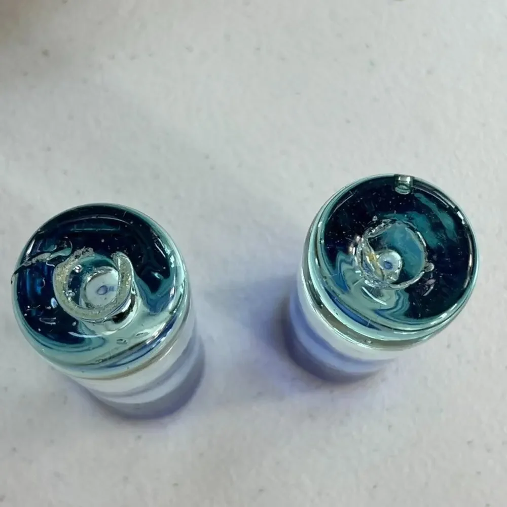 Glass Blown Shot Glasses Cobalt Blue Rim Thick Glass Set of 3 holds 2 ozs